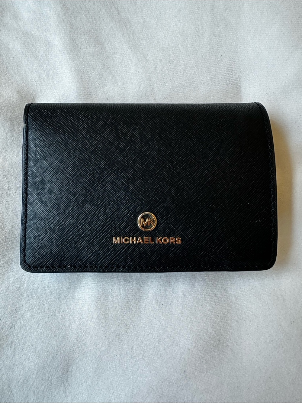 Michael Kors Black Saffiano Leather Compact Wallet Card Holder BiFold Small